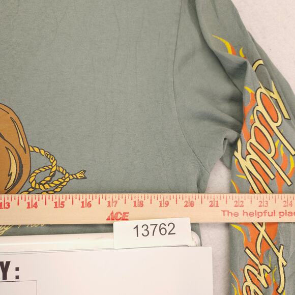 Teddy Fresh Casual Long Sleeve Crew Neck Graphic T Shirt Mens Size M Green - Picture 8 of 11